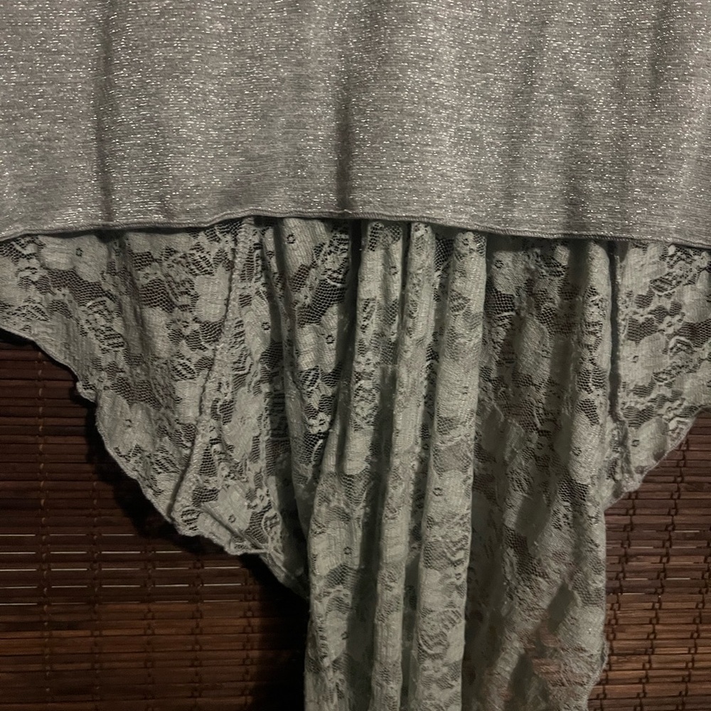 Elegant Silver Lace Hem High Low Women's Top - Picture 8 of 8